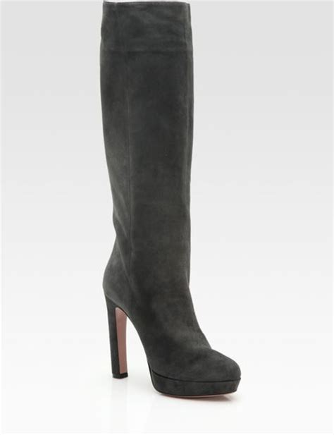 prada long boots|Prada suede platform boots.